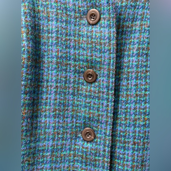 Vintage Harris Tweed Scalloped Wool Coat Blue/Green 100% Scottish Wool Size 38FR - Picture 4 of 5